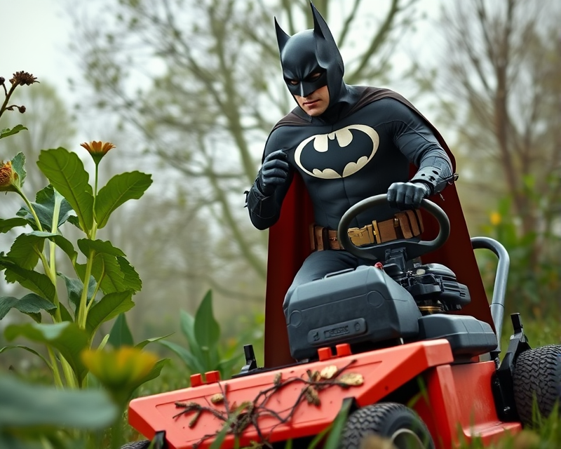 batman, celery, costume, sword, pecan, lawn mower, toad